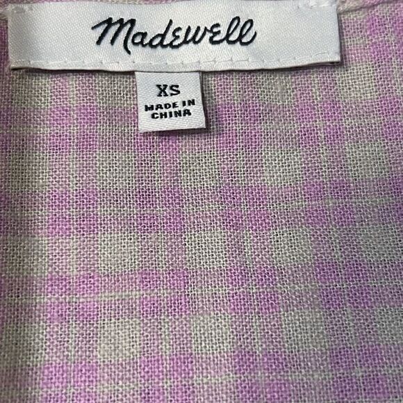 MADEWELL Linen-Blend Puff-Sleeve Button-Wrap Top in Lavender Plaid-S - Picture 8 of 9